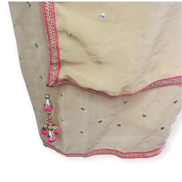 TRADITIONAL SARI DUPATTA Chiffon with Sequin and Bead Embellishments - Picture 4 of 7